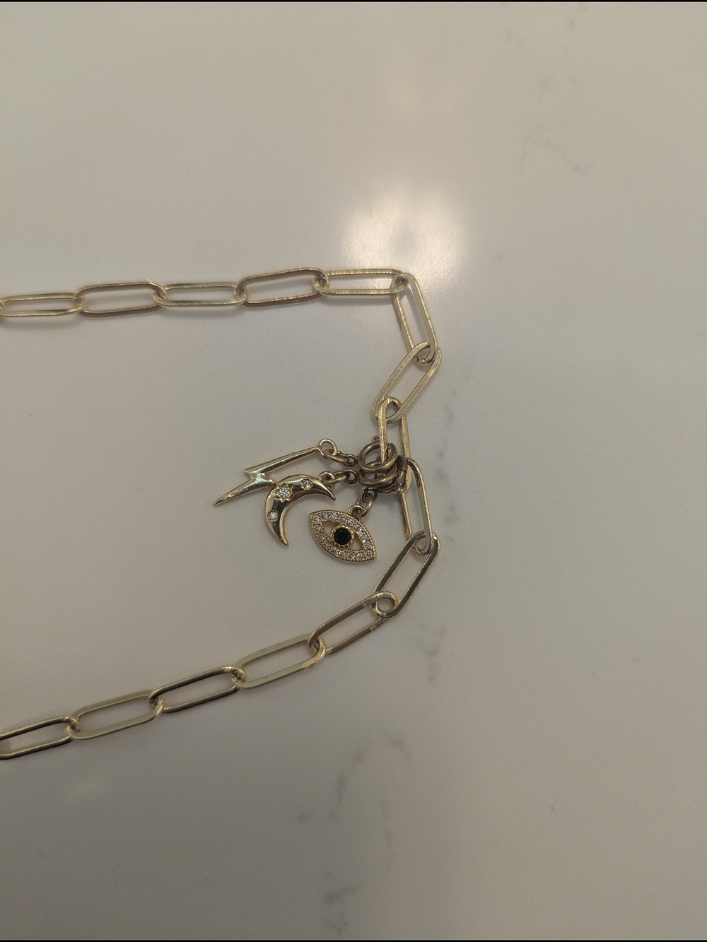 Gold-Tone Paperclip Necklace with Evil Eye, Crescent & Lightning Charms